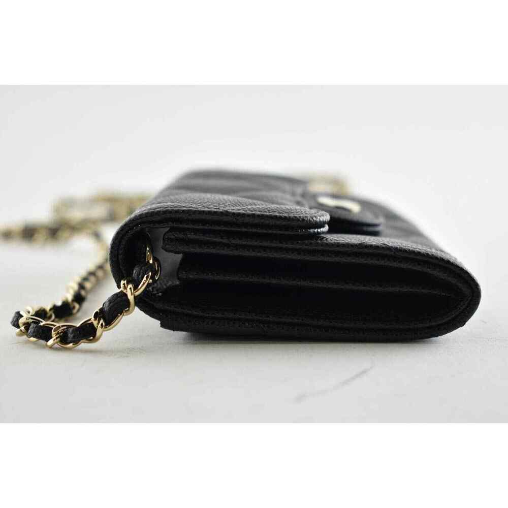 Chanel 22C Black Caviar Mini Wallet On Chain Gold Card Shoulder Crossbody Bag - Picture 6 of 10